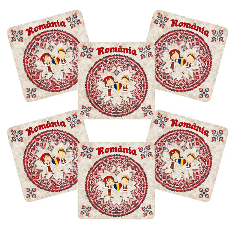 Romania copii port popular, suport coster din lemn, model 015